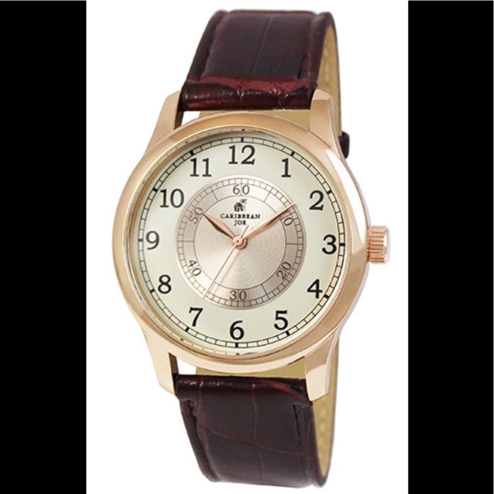 Caribbean Joe Mens Watch Brown Rose Gold Easy Read